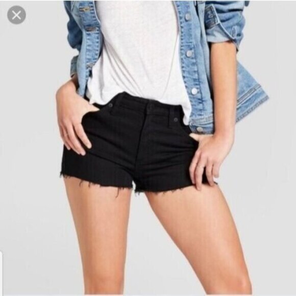 Universal Thread Womens Short Size 14/32R Black Denim‎ Raw Hem Stretch High Rise - Picture 1 of 12